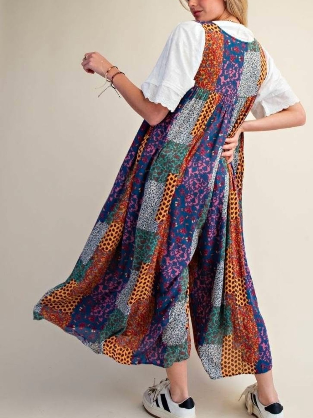 Easel Los Angeles Patchwork Boho NWT Size Large Colorful Wide Leg Jumper